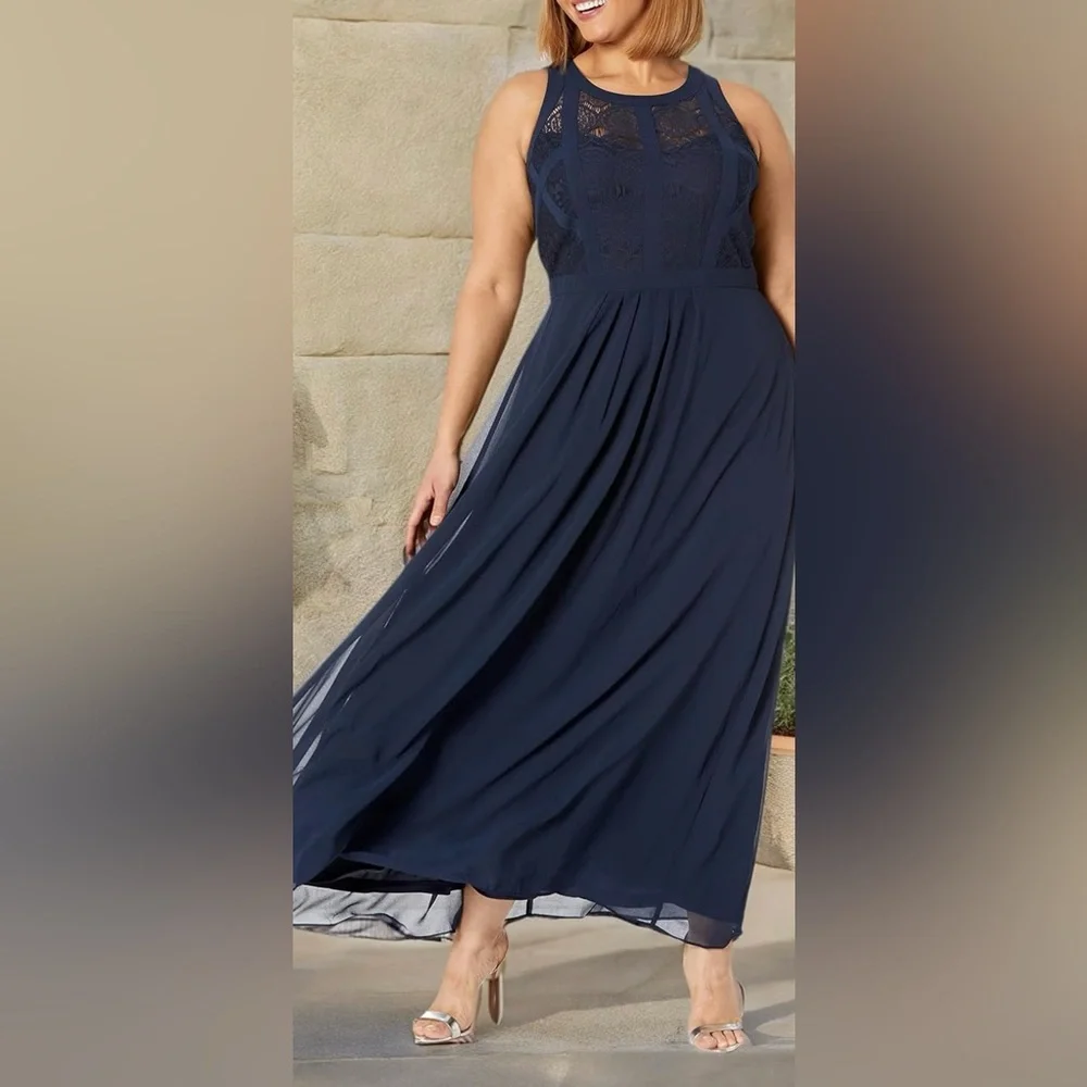 City Chic Paneled Bodice Maxi Dress French Navy - Picture 1 of 10
